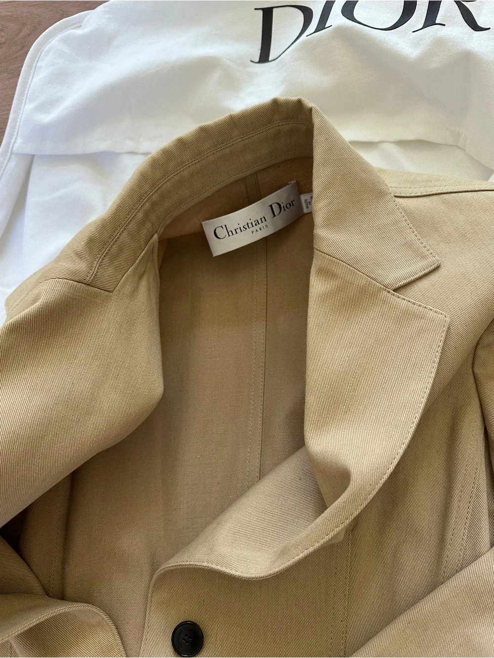 Christian Dior Bar Blazer — Beige Canvas, Bee Emblem